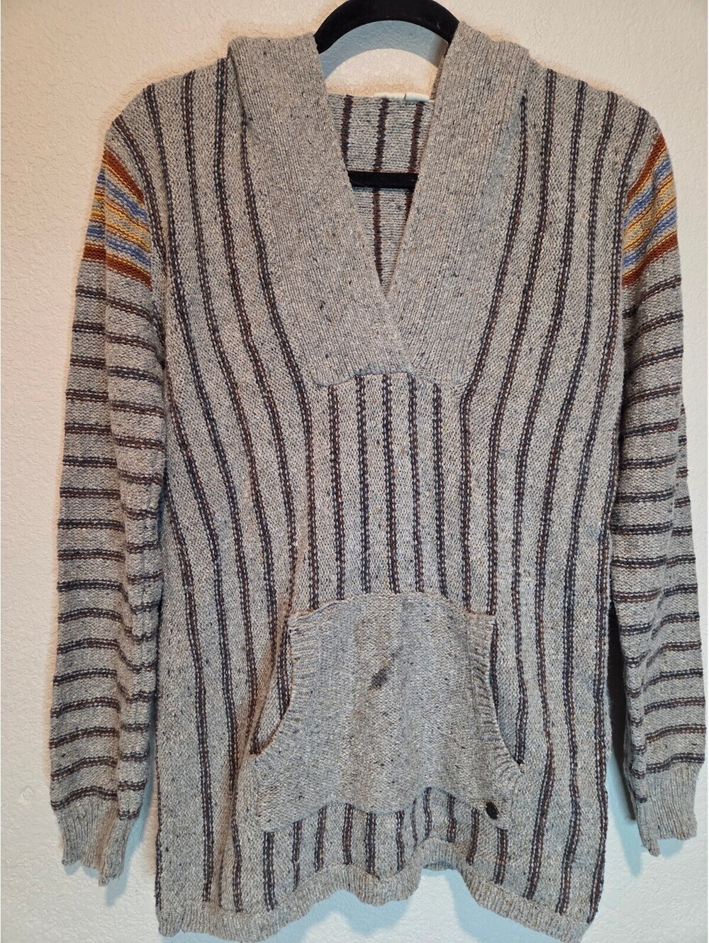 Roxy Striped Knit Hoodie Sweater, L